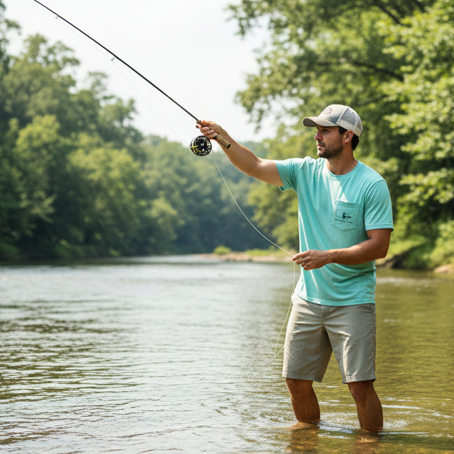 SOUTHERN TIDE MEN'S CREW NECK FLY FISHING GRAPHIC TEE 3866 (LOC10)