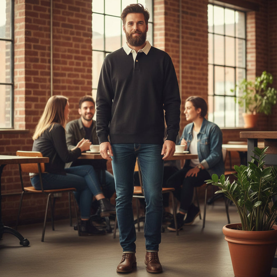 ZANEROBE MEN'S CONTRAST RUGGER POLO SWEATSHIRT 401RSP (LOC12)