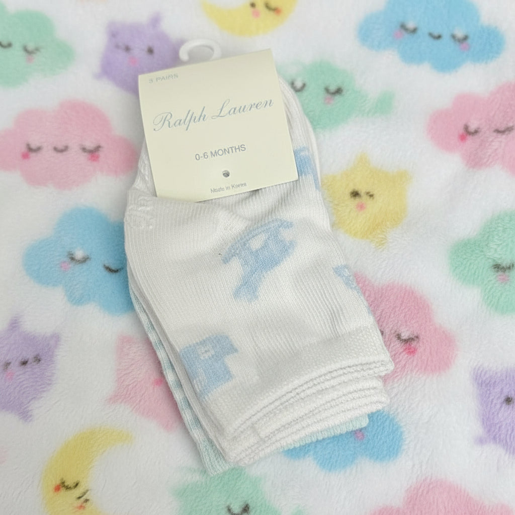 RALPH LAUREN BABY POLO BEAR ANKLE SOCKS 3 pack B61426IPKE (LOC5)