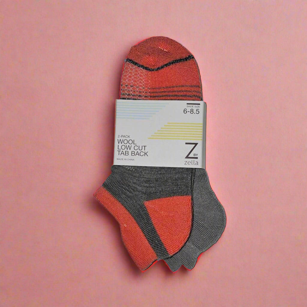 Z BY ZELLA 2-PACK WOMEN’S WOOL LOW CUT TAB BACK SOCKS D067 (LOC5)