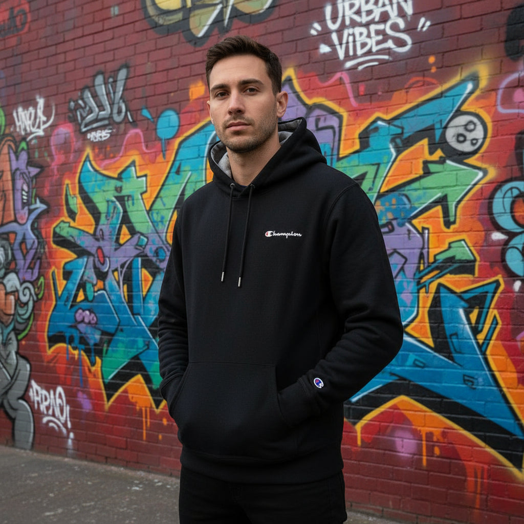 CHAMPION MEN'S BLACK PULLOVER FLEECE GF89H (LOC3)