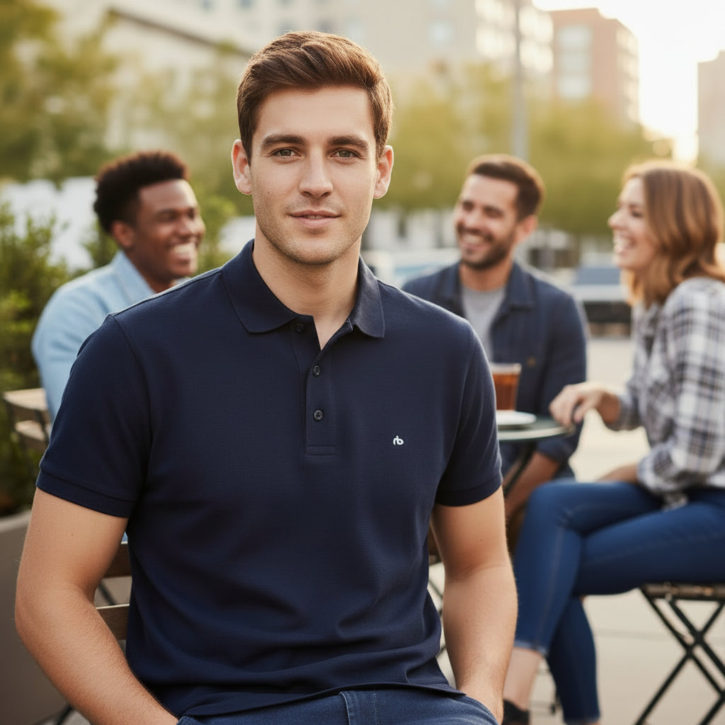 RAG & BONE SHORT SLEEVE NAVY INTERLOCK POLO MBC20ST124PL23 (LOC10)