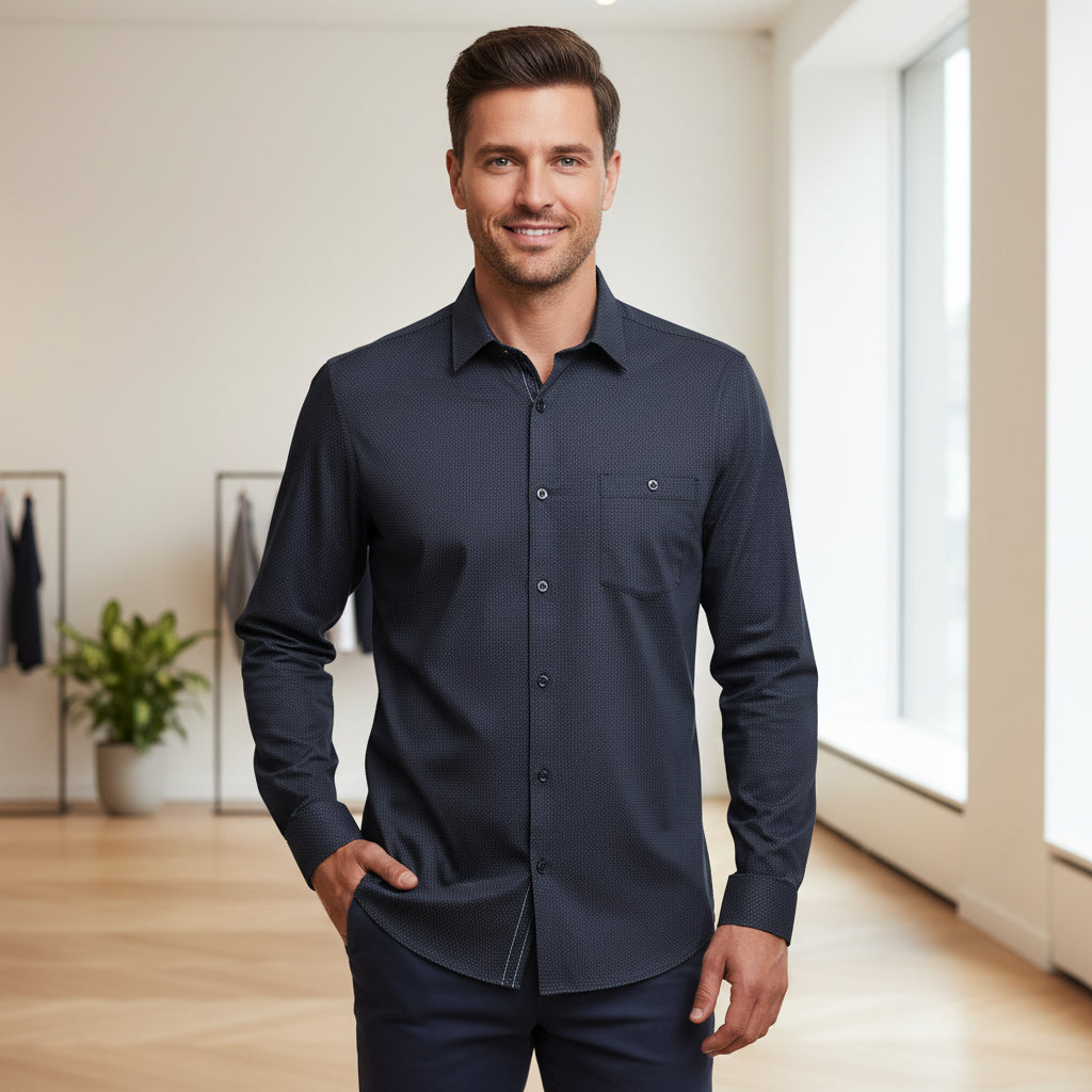 TED BAKER MEN'S LONG SLEEVE MICRO GEO BUTTON DOWN SHIRT 246822 (LOC10)