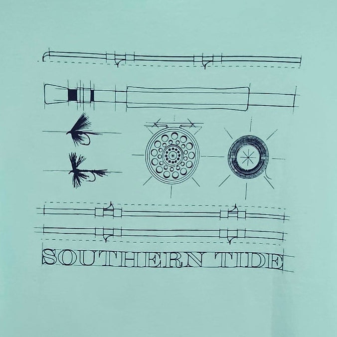 SOUTHERN TIDE MEN'S CREW NECK FLY FISHING GRAPHIC TEE 3866  (LOC10)