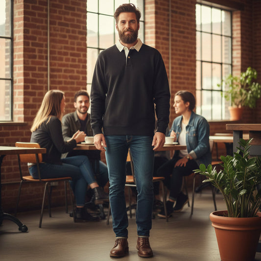 ZANEROBE MEN'S CONTRAST RUGGER POLO SWEATSHIRT 401RSP (LOC12)