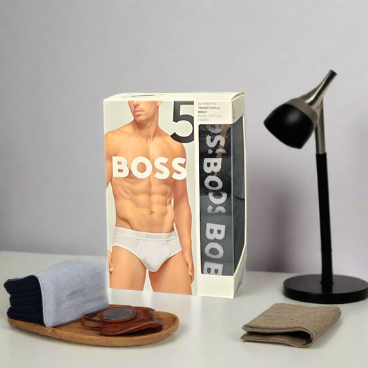 BOSS AUTHENTIC TRADITIONAL BRIEF WITH LOGO WAISTBAND 5 PACK BLACK