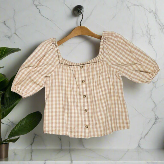 FAHERTY CALI PUFF SLEEVE  COTTON TOP IN CHARLESTON GINGHAM  WTS2213 (LOC37)