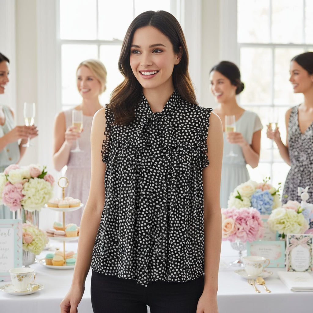 KATE SPADE SPOT SILK CHIFFON RUFFLE TOP JAZZ THINGS UP 6726  (LOC11)