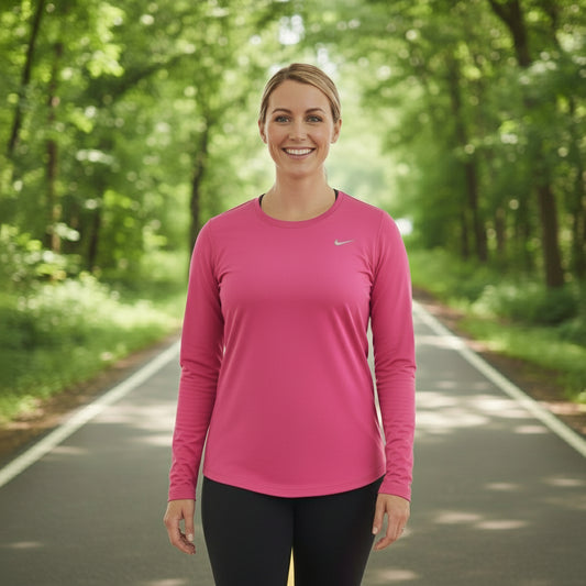 NIKE WOMEN'S PLUS SIZE DRI-FIT LONG SLEEVE RUNNING TEE 747057 (LOC4)