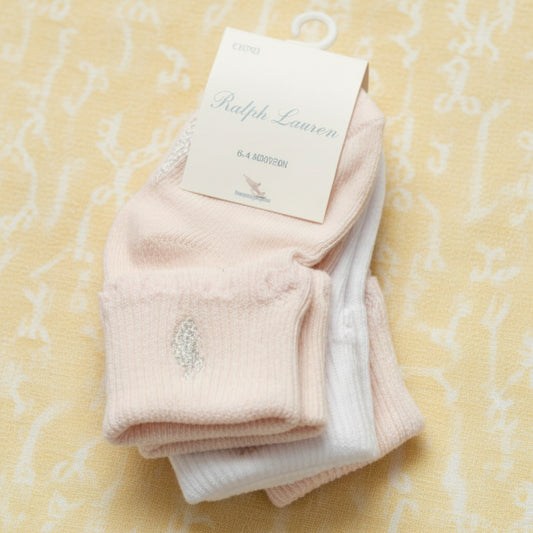 RALPH LAUREN SCALLOPED-CUFF CREW SOCKS 3-pack G42318LPK (LOC5)