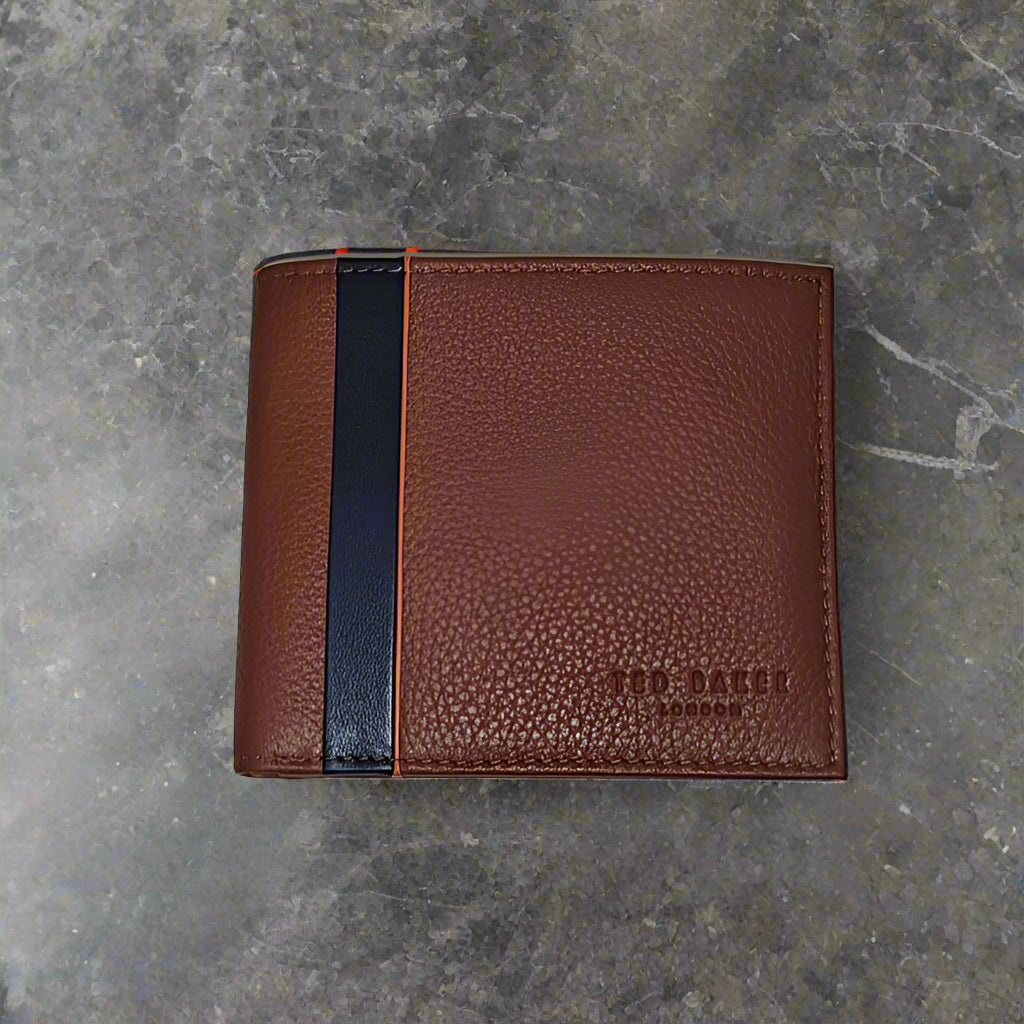 TED BAKER INCE BLACK OR BROWN STRIPED DETAIL BIFOLD WALLET 246327  (LOCCBY)