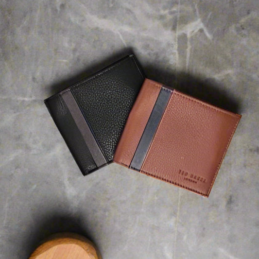 TED BAKER INCE BLACK OR BROWN STRIPED DETAIL BIFOLD WALLET 246327  (LOCCBY)