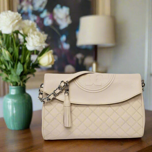 TORY BURCH FLEMING DESTRESSED LEATHER FOLD-OVER HOBO 487220818  (LOC16)