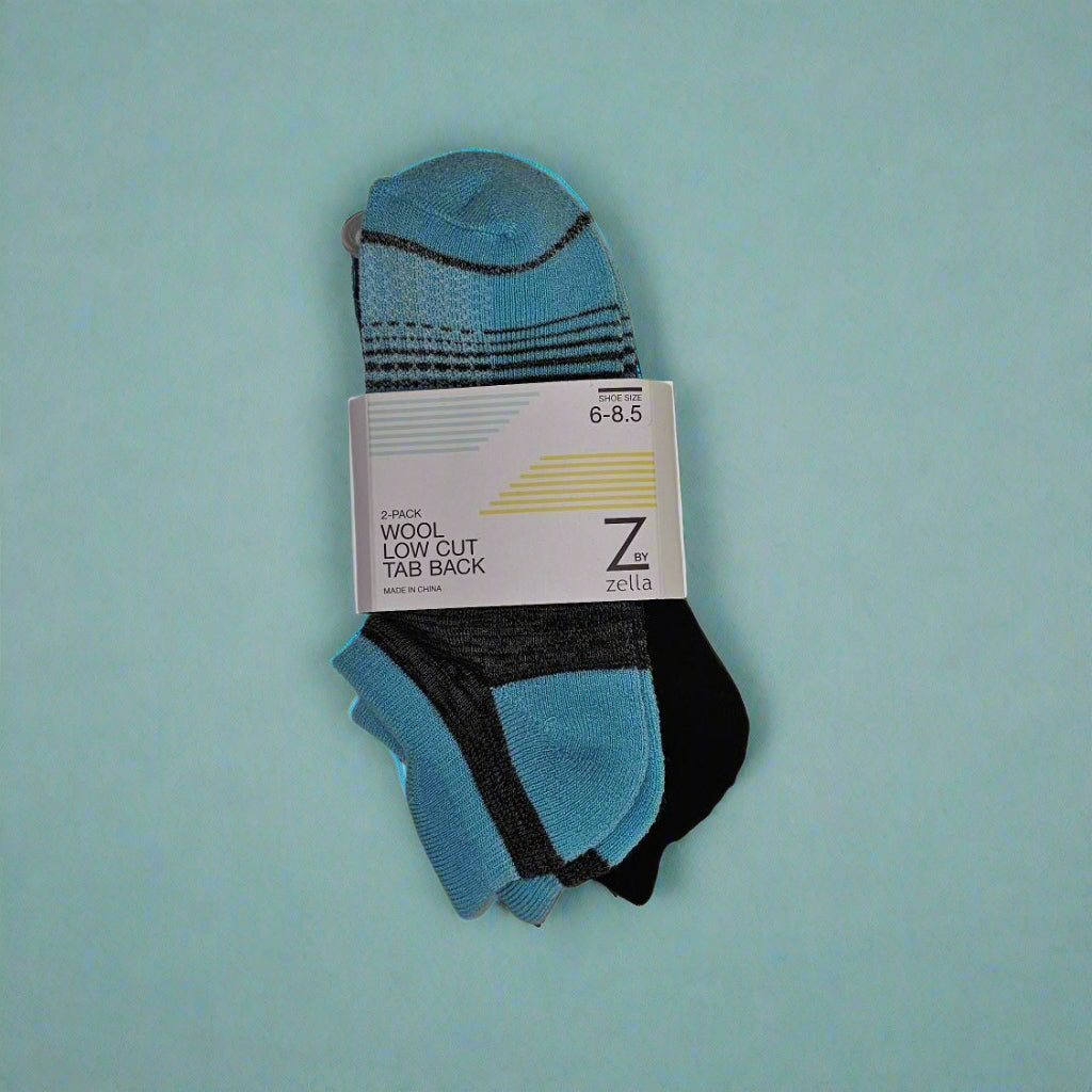 Z BY ZELLA 2-PACK WOMEN’S WOOL LOW CUT TAB BACK SOCKS D067 (LOC5)