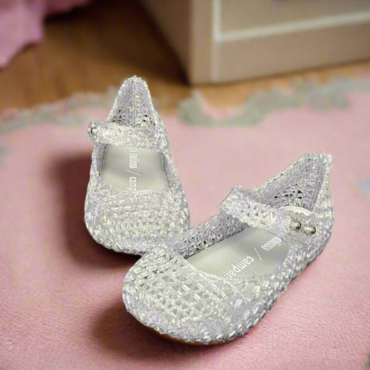 MINI MELISSA MINI CAMPANA BABY BALLERINA GLITTER CLEAR SHOES 53890 (LOC6)