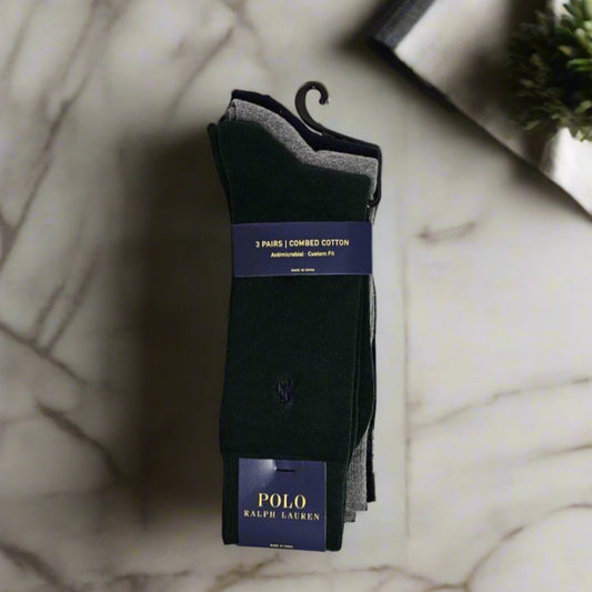 POLO RALPH LAUREN COMBED COTTON TROUSER SOCKS 3 PACK  (LOC5)