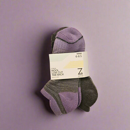 Z BY ZELLA 2-PACK WOMEN’S WOOL LOW CUT TAB BACK SOCKS D067 (LOC5)