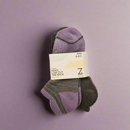 Z BY ZELLA 2-PACK WOMEN’S WOOL LOW CUT TAB BACK SOCKS D067 (LOC5)